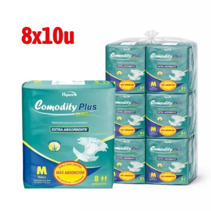 Pañal Adulto Comodity Plus Care Talla M Bolsón 8 Paquetes x 10 Unidades