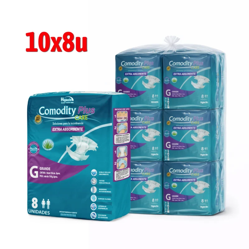 Pañal Adulto Comodity Plus Care Talla G Bolsón 10 Paquetes x 8 Unidades
