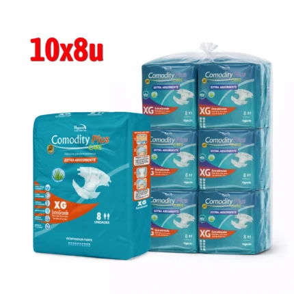 Pañal Adulto Comodity Plus Care XG Bolsón 10 Paquetes x 8 Unidades