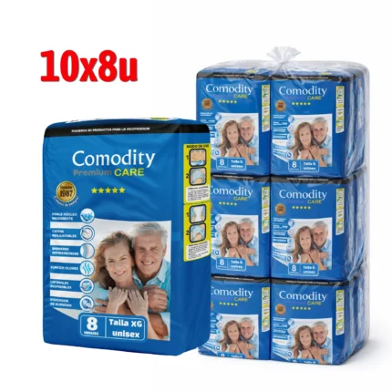Pañal Adulto Comodity Premium Talla XG Bolsón 10 paquetes x 8 Unidades