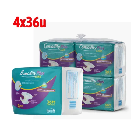Pañal Adulto Comodity Plus Care Talla G Bolsón 4 Paquetes x 36 Unidades