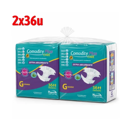 Pañal Adulto Comodity Plus Care Talla G Bolsón 2 Paquetes x 36 Unidades