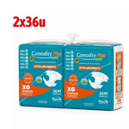Pañal Adulto Comodity Plus Care Talla XG Bolsón 2 Paquetes x 36 Unidades
