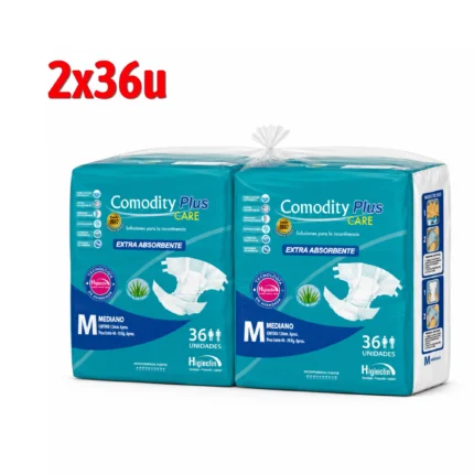 Pañal Adulto Comodity Plus Care Talla M Bolsón 2 Paquetes x 36 Unidades